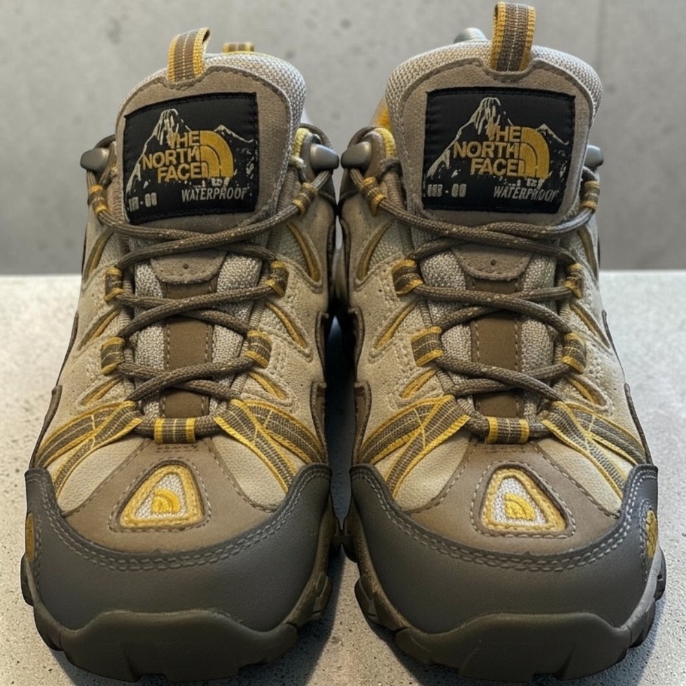 The North Face Gore-Tex Hiking Shoes Womens 7 Tan Grey Yellow Vibram AX5E8Y2